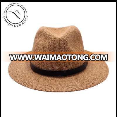 summer simple unisex cotton yam fedora Hat with bowknot