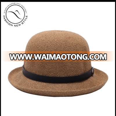 summer dobby knitted cotton bowler hat with rope